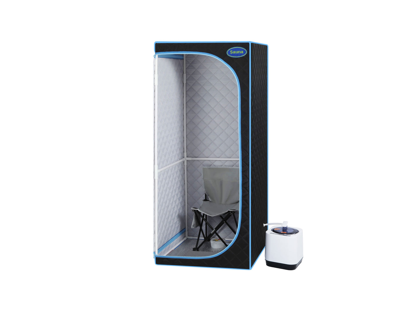 Full Size Portable Black Steam Sauna tent–Personal Home Spa, with Steam Generator, Remote Control, Foldable Chair, Timer and PVC Pipe Connector Easy to Install.Fast heating, with FCC Certification