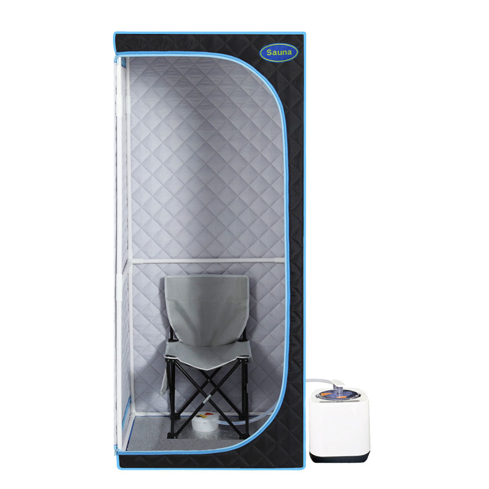 Full Size Portable Black Steam Sauna tent–Personal Home Spa, with Steam Generator, Remote Control, Foldable Chair, Timer and PVC Pipe Connector Easy to Install.Fast heating, with FCC Certification