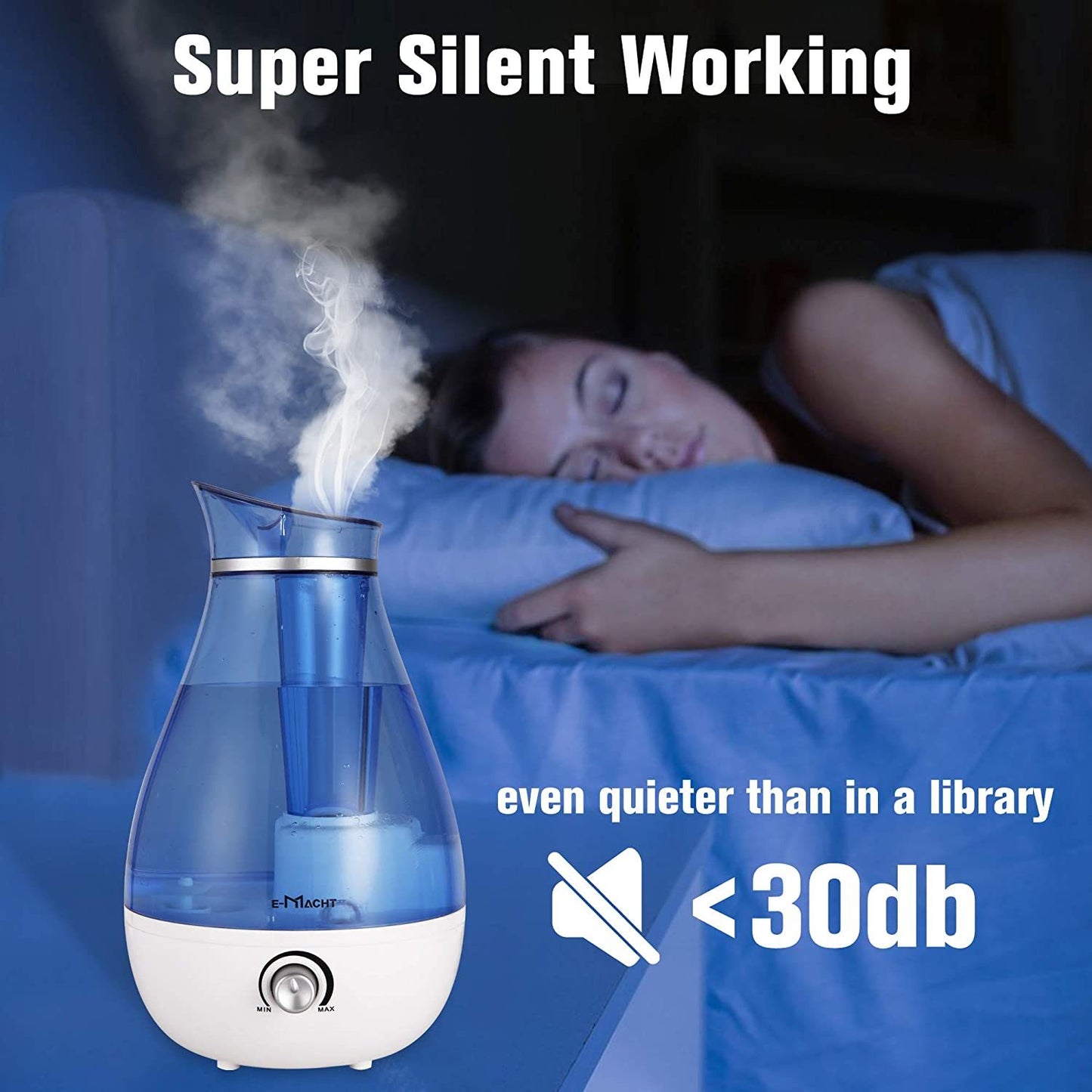 Bosonshop Humidifiers for Bedroom Quiet Ultrasonic Cool Mist Humidifier 2.5L with Auto Shut-Off, Night Light and Adjustable Mist Output, Less Than 30dB, Blue